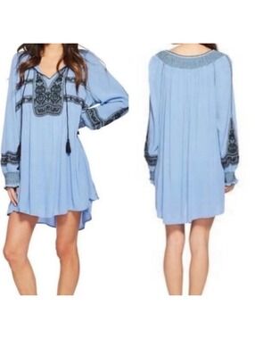 Free People Wind Willow Embroidered Peasant Mini Dress Size XS